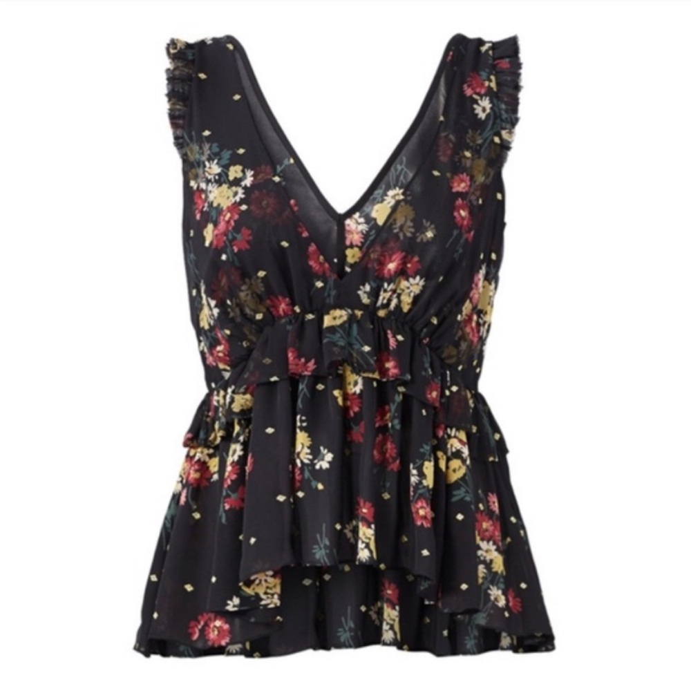 Cinq a sept black and gold blouse top